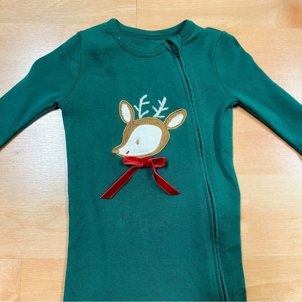 Pottery Barn Kids Green Reindeer Organic Baby Pajama Unisex Footie Size 3-6M